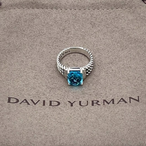 David Yurman Petite Wheaton Ring with Blue Topaz and Diamonds - Picture 4 of 4